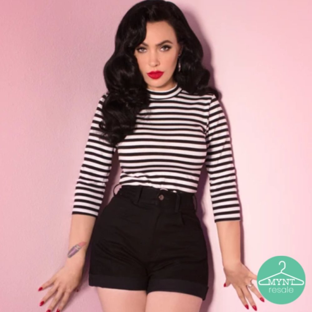 Bad Girl 3/4 Sleeve Top in Black and White Stripes